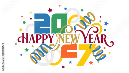 Schilderij op canvas Happy New Year 2027 graphic with festive elements