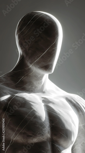 Abstract human form sculpture with smooth marble texture and dramatic architectural lighting, Generative AI illustrations.