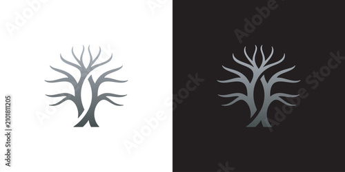 Foto A bare tree illustration appears on white and black backgrounds.