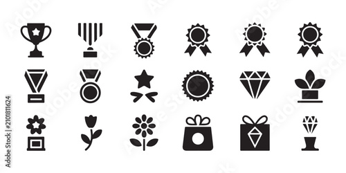 Quadro su tela Trophy medal rosette and award icons set for victory champion achievement competition success