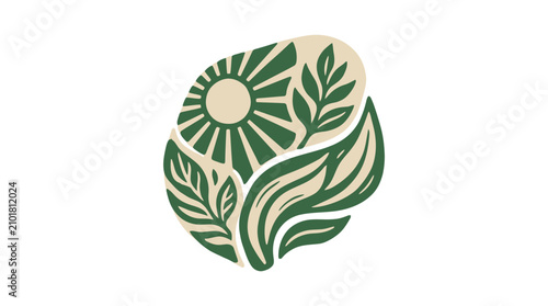 Organic Growth Logo: Sun, Leaves, and Natural Elements