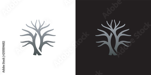 Schilderij op canvas A graphic illustration of trees appears on both white and black backgrounds