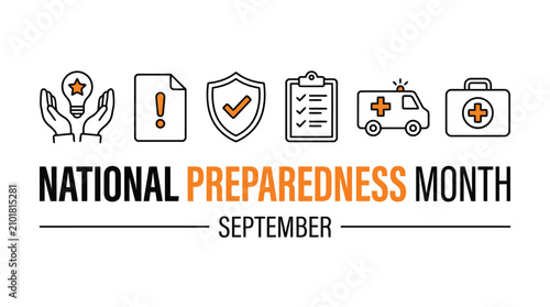 National preparedness month concept with emergency icons and text for safety planning during the month of September