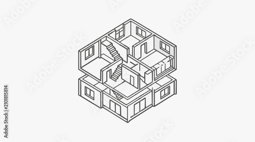 Foto Professional Isometric Line Drawing of a Multi Story House with Staircases and R