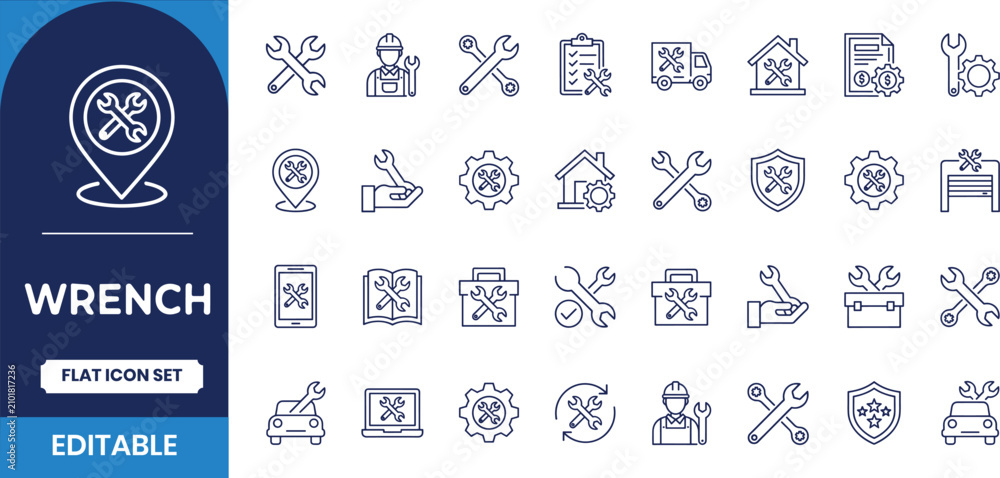 Fototapeta premium Wrench and repair icon set editable vector graphics for technical industries