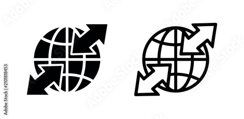 Fotografía Global business expansion and logistics icons with globe and outgoing arrows