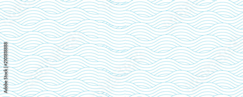 Minimalist seamless pattern with cyan blue wavy lines on a white background. Modern abstract ocean wave texture, ideal for summer themes, nautical designs, and creative digital wallpapers.
