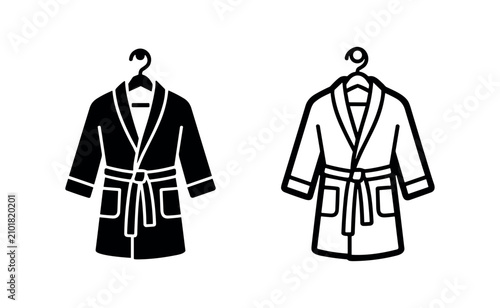 Bilde på lerret Bathrobe on hanger icons in solid and outline styles