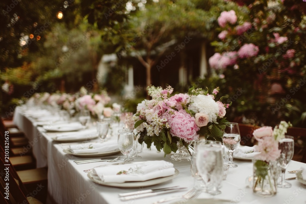 Fototapeta premium Elegant garden wedding reception table.