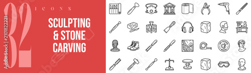 Foto Sculpting Stone Carving Fine Art 32 Outline Icons Vector Set