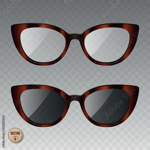 Vector 3d Tortoiseshell Glasses Set. Eyeglasses and Sunglasses with Tortoise Shell Frame. Brown Fashion Eyewear Collection for Optical Store, Accessories Design