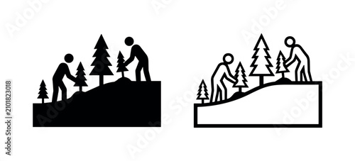 Canvastavla People planting trees vector icon set, reforestation and environmental conservation initiative