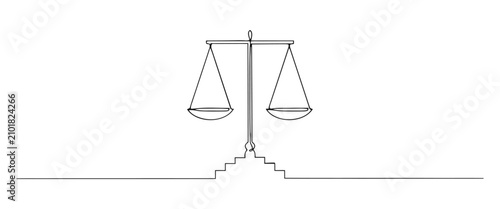 Cuadro en lienzo Balance scale on steps continuous line art illustration judgment continuous fair