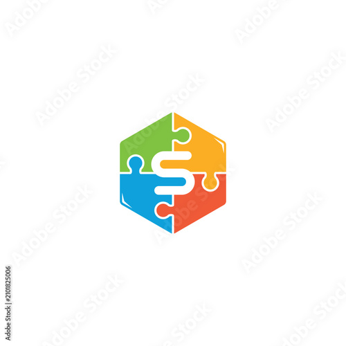 Puzzle and Letter S logo or icon design