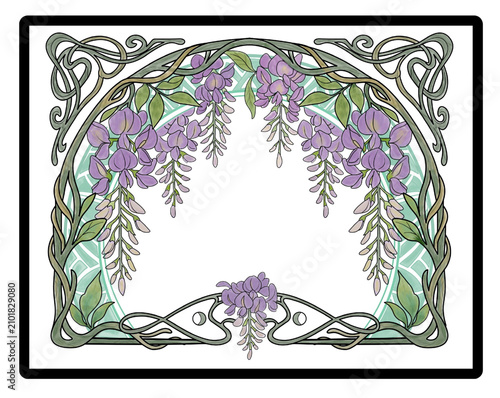 Isolated ethereal wisteria wreath frame with detailed gouache texture.ໍ