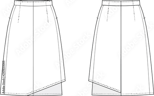 Bild auf Leinwand Women's asymmetrical hem skirt fashion flat technical illustration
