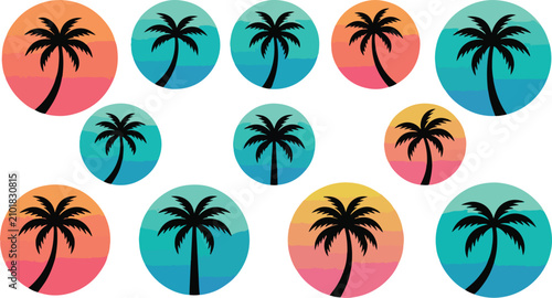 Palm Tree Silhouette Gradient Circle Vector Tropical Modern Logo Design Collection