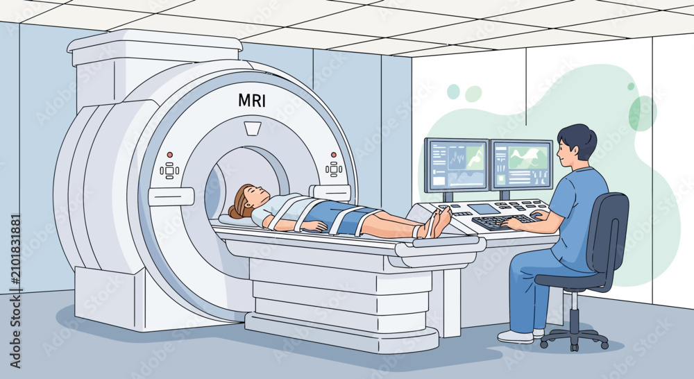 Obraz premium Patient undergoing MRI scan with technician monitoring