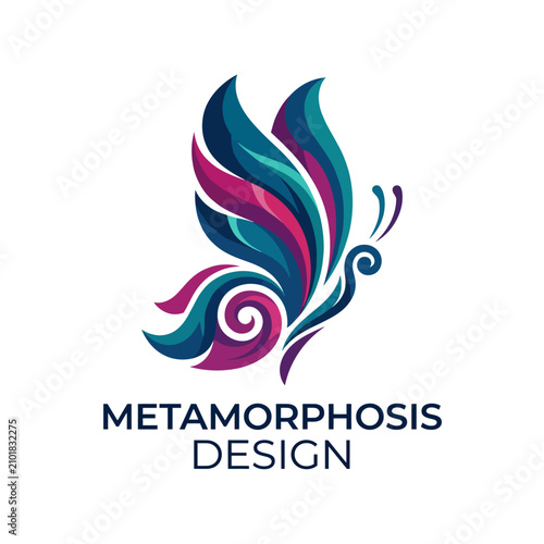 A beautiful, artistic butterfly logo with swirling colors, representing transformation, creativity, and elegance, perfect for a design or fashion brand.