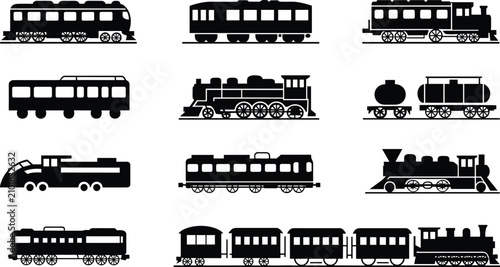 Foto Train Silhouette Collection Featuring Steam Locomotives Passenger Railcars Freig