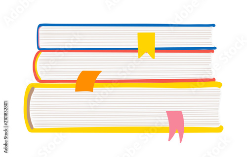 Stack of books, hardcovers stacked side view, illustration isolated set. Literature, reading, education concept. Library, bookshop, back to school design element, clip art. Hand drawn vector