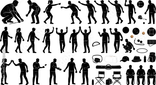 Foto Bocce and Lawn Bowls Player Silhouettes Set Featuring Diverse Active Poses Men W