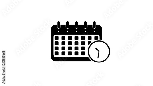 animated calendar icon animation on white background, moving clock motion animation 