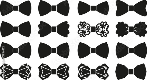 Obraz na płótnie Bow tie black silhouette icons set with geometric and decorative patterns isolat