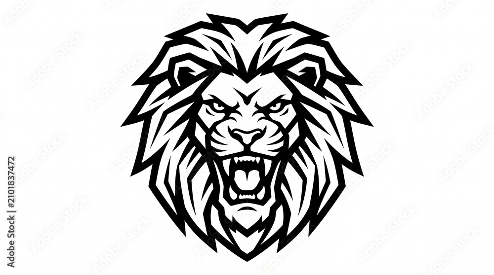 Obraz premium Fierce lion head mascot design with bold black and white lines
