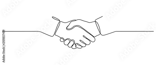 Konstfotografi Continuous line art illustration of a business partnership handshake with handsh