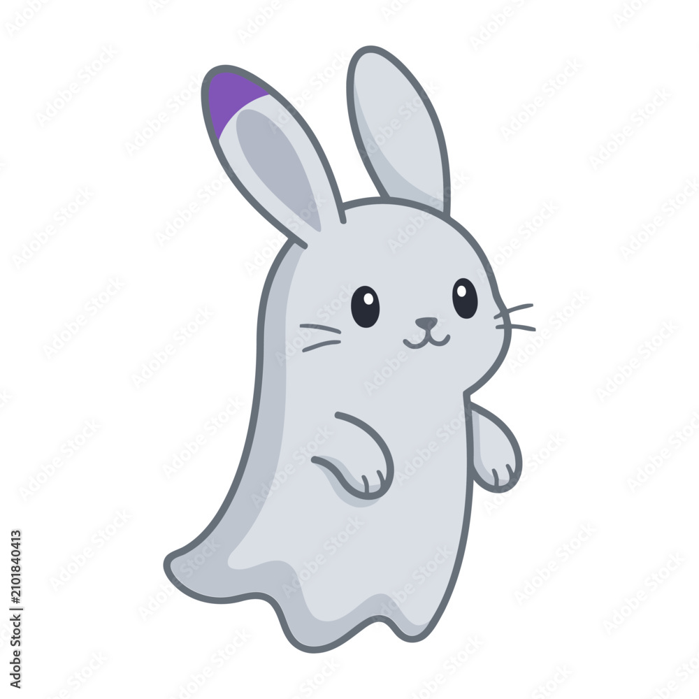 Fototapeta premium Cute Ghost Bunny Character Cartoon Vector Design Illustration Featuring A Playful Spectral Rabbit Spirit Isolated On A Simple White Background Graphic