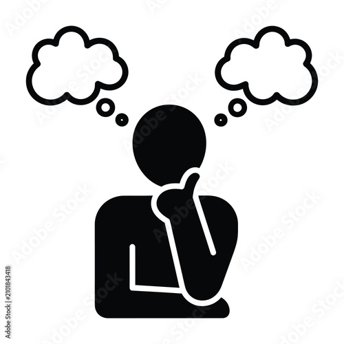 person thinking with thought bubbles