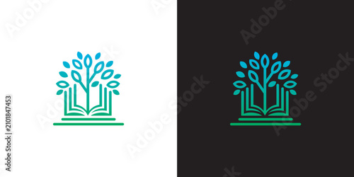 Foto A stylized illustration of a tree grows out of books on a green base