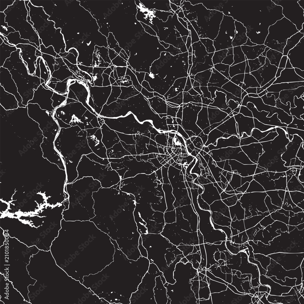 Obraz premium Vector Street Map of Hanoi Vietnam – Black and White Minimalist City Road Map