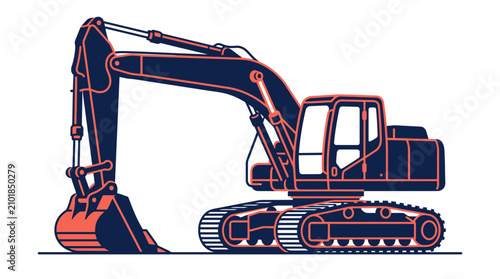 Фотография Modern Excavator Machine Illustration, Construction Vehicle Vector Art