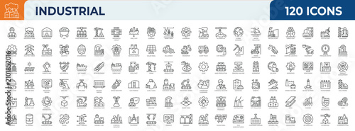 Quadro su tela Set of 120 outline icons related to Industrial