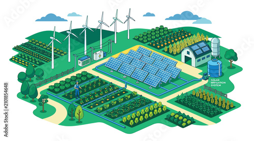 Sustainable Farm with Solar Panels.