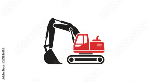 Картината върху платно Red Excavator Icon, Construction Machine Vector Graphic