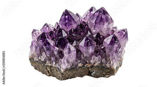 Fotografía Purple amethyst crystal cluster rock gemstone mineral specimen isolated on transparent background png cut