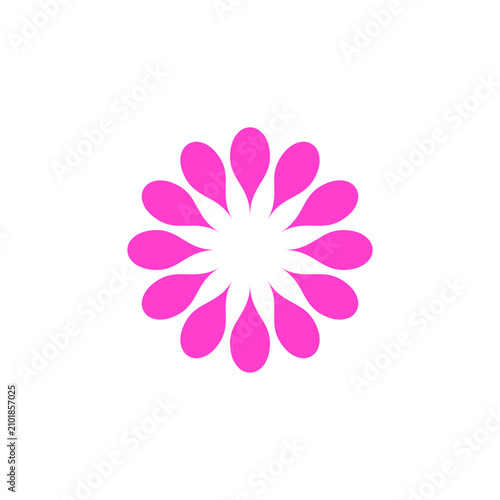 Pink Flower Petal Mandala Vector Logo. Creative Geometric Floral Pinwheel Symbol.