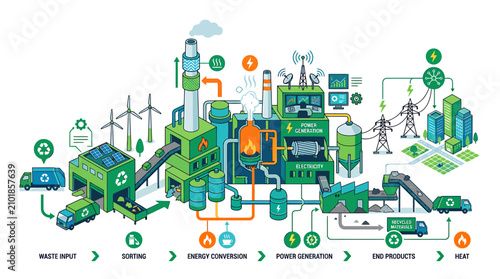 Industrial factory production process diagram.