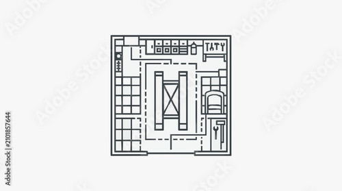 Bild auf Leinwand Minimalist Black and White Floor Plan of a Church or Cathedral with Central Nave