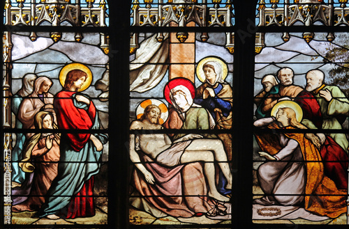 Pieta, stained glass, Saint Severin church, Paris, France