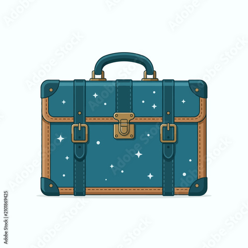 Elegant vintage suitcase with starry pattern.