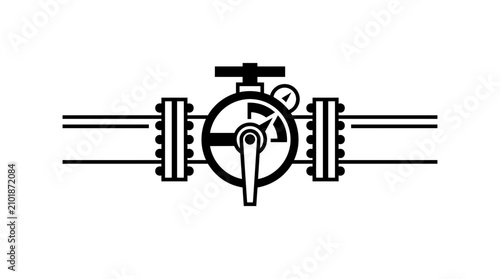 Fotografie Industrial Pipeline Valve with Pressure Gauge, Control System Element
