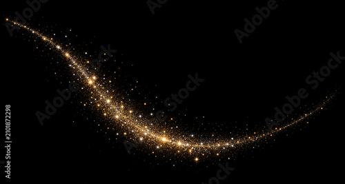 Magic sparkle dust trail light effect on black background overlay