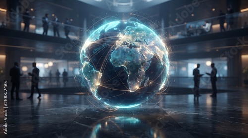 Futuristic globe with network connections in a modern building technology concept