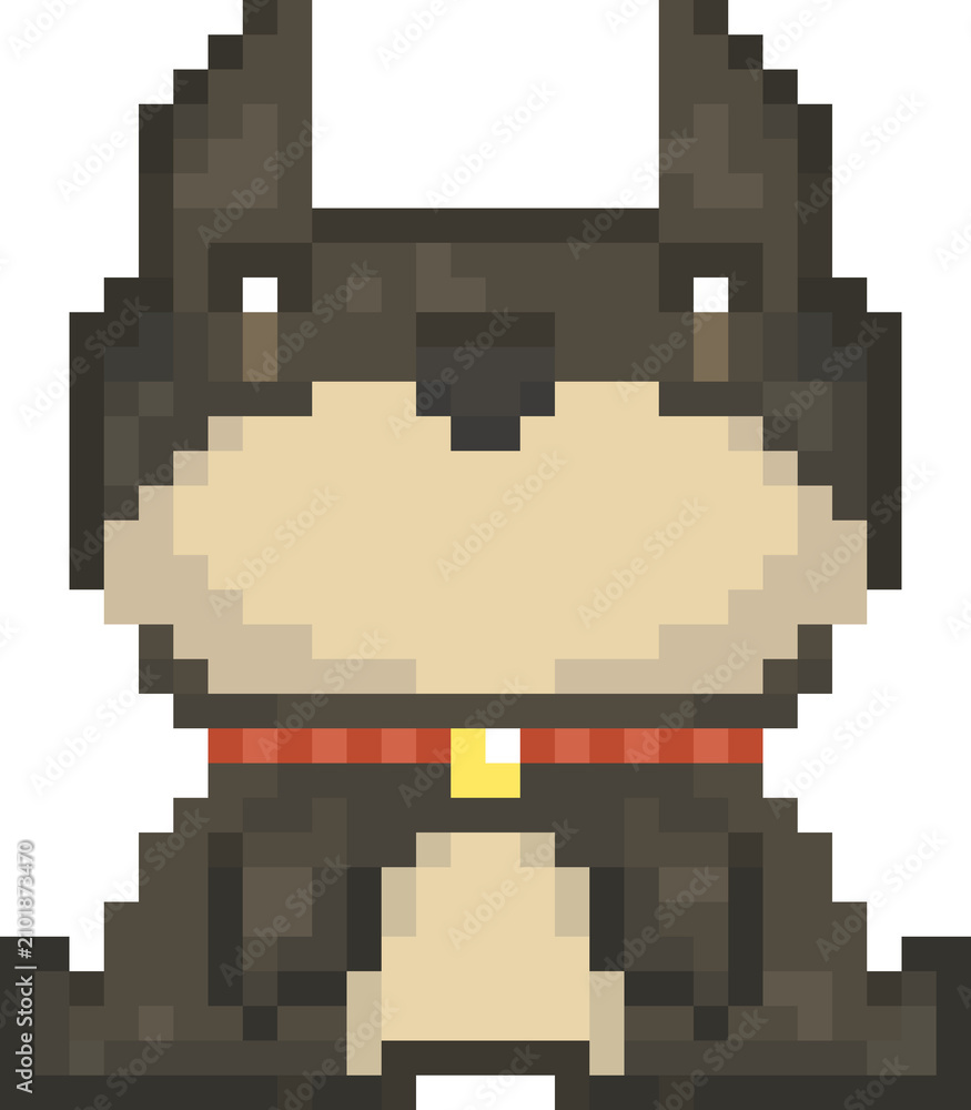 Fototapeta premium Doberman dog pixel art, 8-bit guard dog character