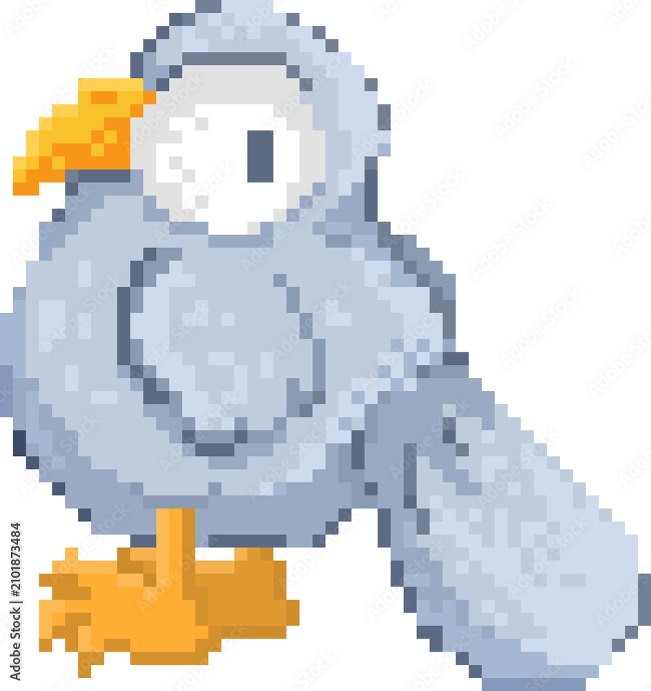 Obraz premium Bird pixel art, 8-bit cute animal character icon