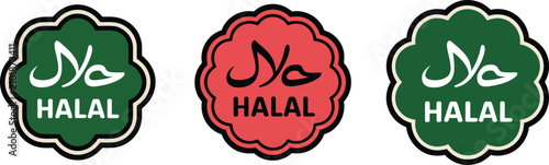 Vector illustration of floral shaped halal certification symbols in colors